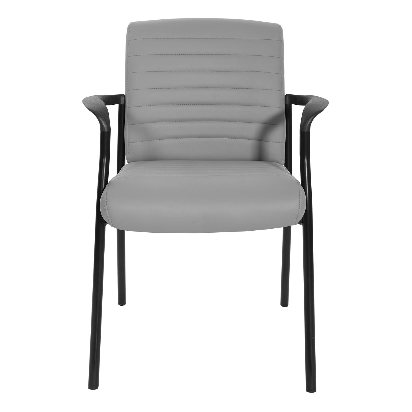Office Star FL Series Faux Leather Padded Guest Chair with Built-in Lumbar Support, Charcoal Grey with Black Frame