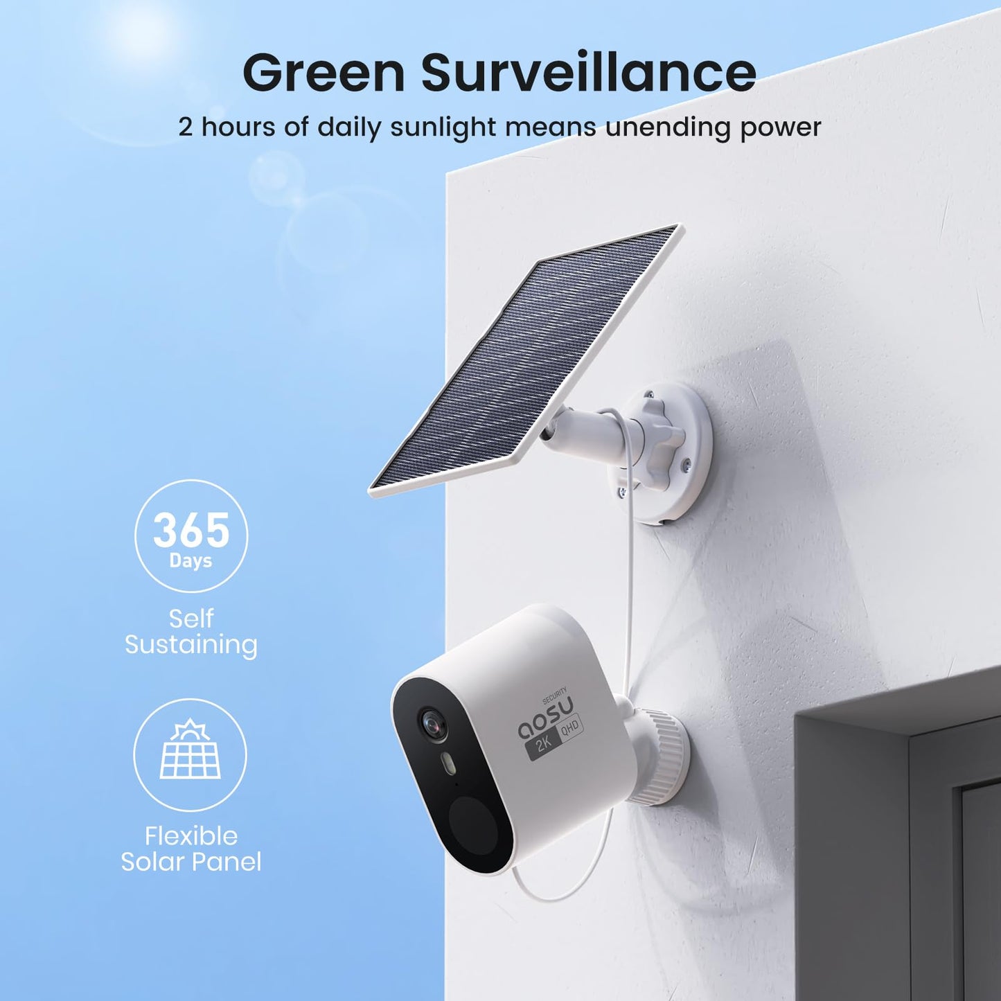 aosu Solar Security Cameras Wireless Outdoor, 4-Cam Kit, 2K QHD Home Security System with 166° Ultra-Wide Angle, Color Night Vision, 60 Days aosuBase Local Storage, No Subscription Needed