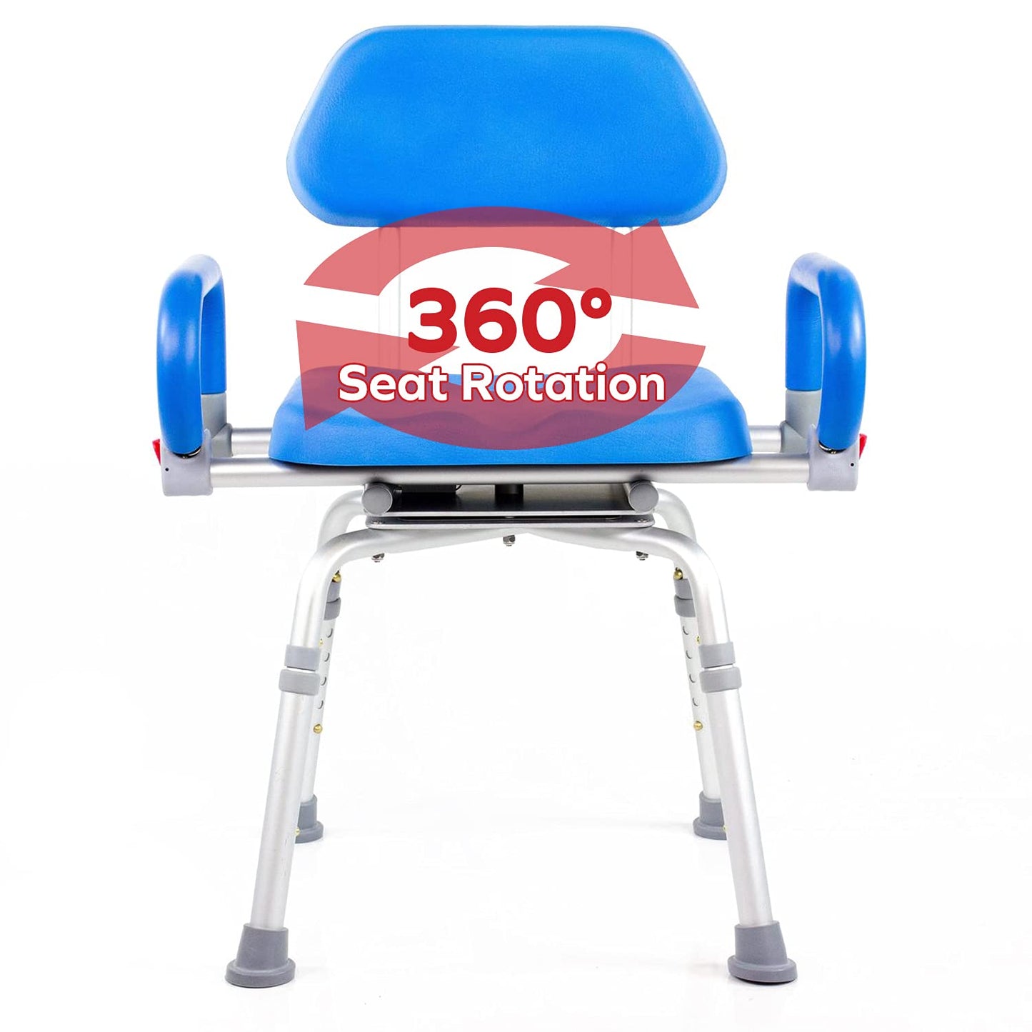 Platinum Health Revolution Pivoting Shower Chair for Bathtub, Adjustable Swivel Seat with Padded Back and Arms, Space Saving Design for Tubs, Shower, for Elderly, Handicap & Seniors, Aluminum, Blue