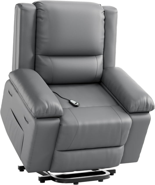 PeacefulHues PU Leather Power Lift Recliner Chair for Elderly,160°Adjustable Electric Reclining Sofa with Massage and Heat for Living Room/Bedroom,Grey