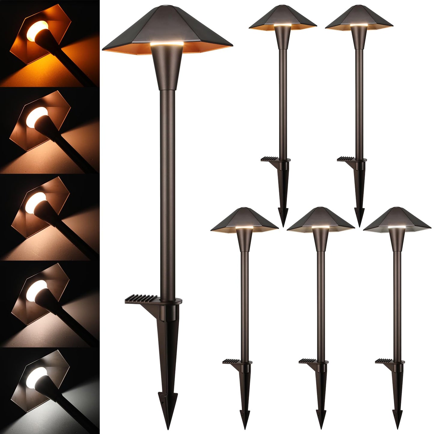 LEONLITE LED Landscape Path Lights, 3CCT 3000K/4000K/5000K, Hexagon Head, 12-24V, IP65, Oil Rub
