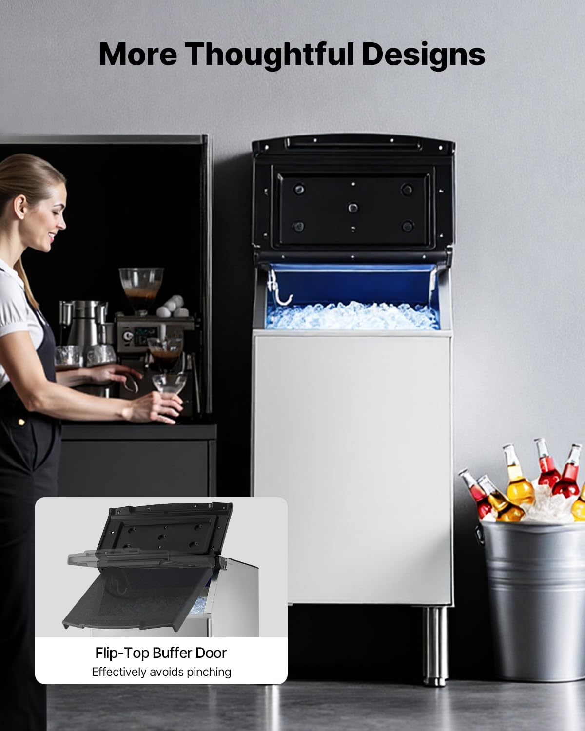 VEVOR Commercial Ice Maker Storage Bin, 300 LBS Capacity Ice-Bin, Stainless Steel Commercial Ice Storage Bin with Adjustable Anti-Slip Rubber Feet, Suitable for Restaurant Hotel and Beverage Shops