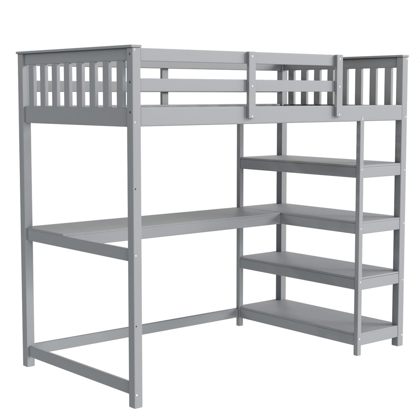 JOYMOR Bunk Bed with Desk and 4-Layer Shelves, Loft Bed Twin Size with Under Desk and Bookcase Storage, Twin Bed Frame for Kids, Adults& Young Teens