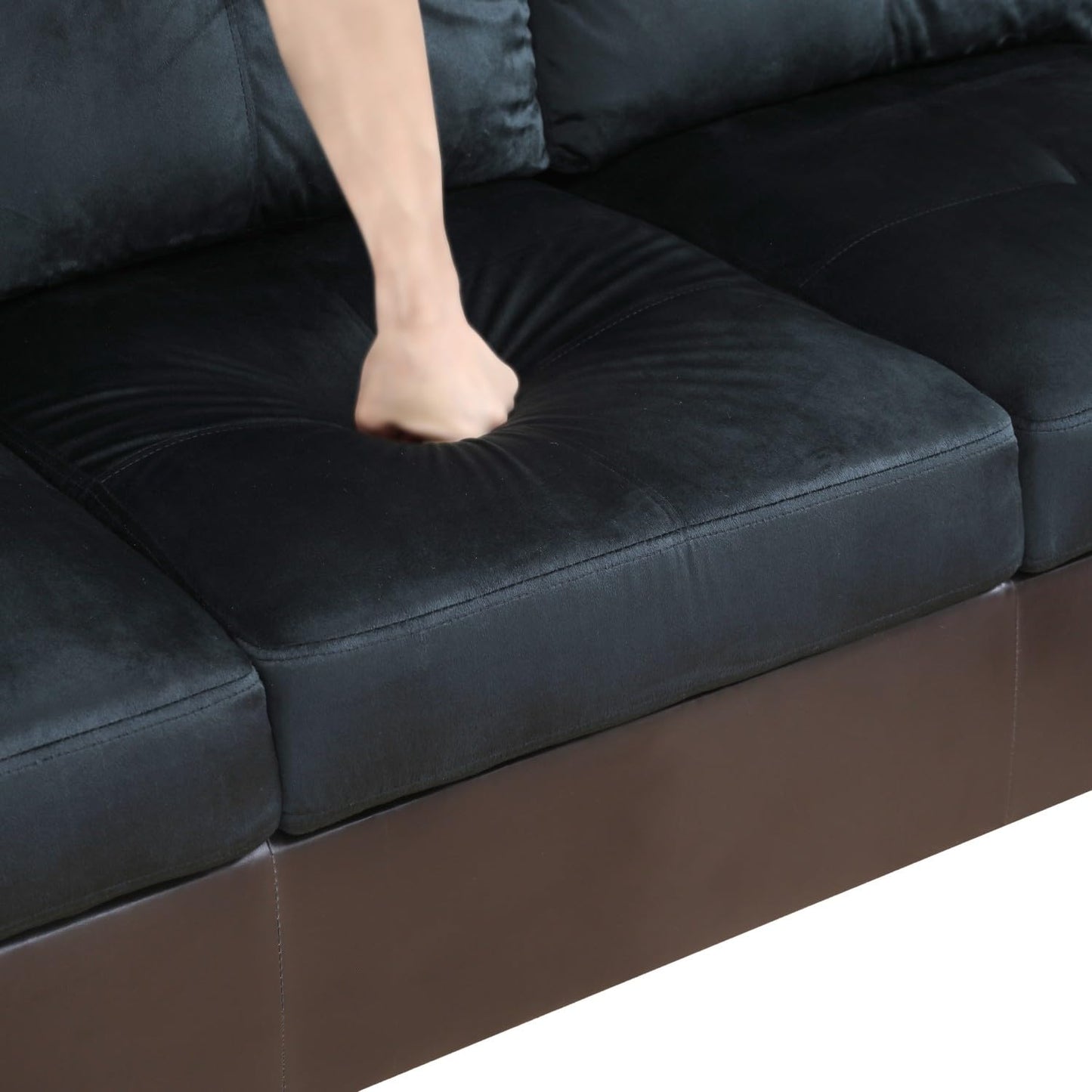 UOCFYK Sectional Sofa Couch with Right Chaise, L Shaped Couches Lint and PVC for Living Room, Office, Apartments, Small Space, Dark Brown
