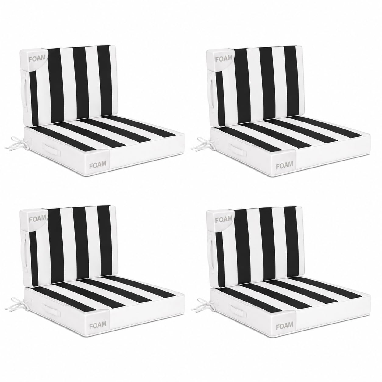 Jesovoso 27x27 in Outdoor Foam Deep Seat Cushion Set of 4, Water-Resistant & Fade-Resistant Outdoor Chair Cushions, Replacement for Patio Furniture Deep Seat Sofa & Couch,Black Striped
