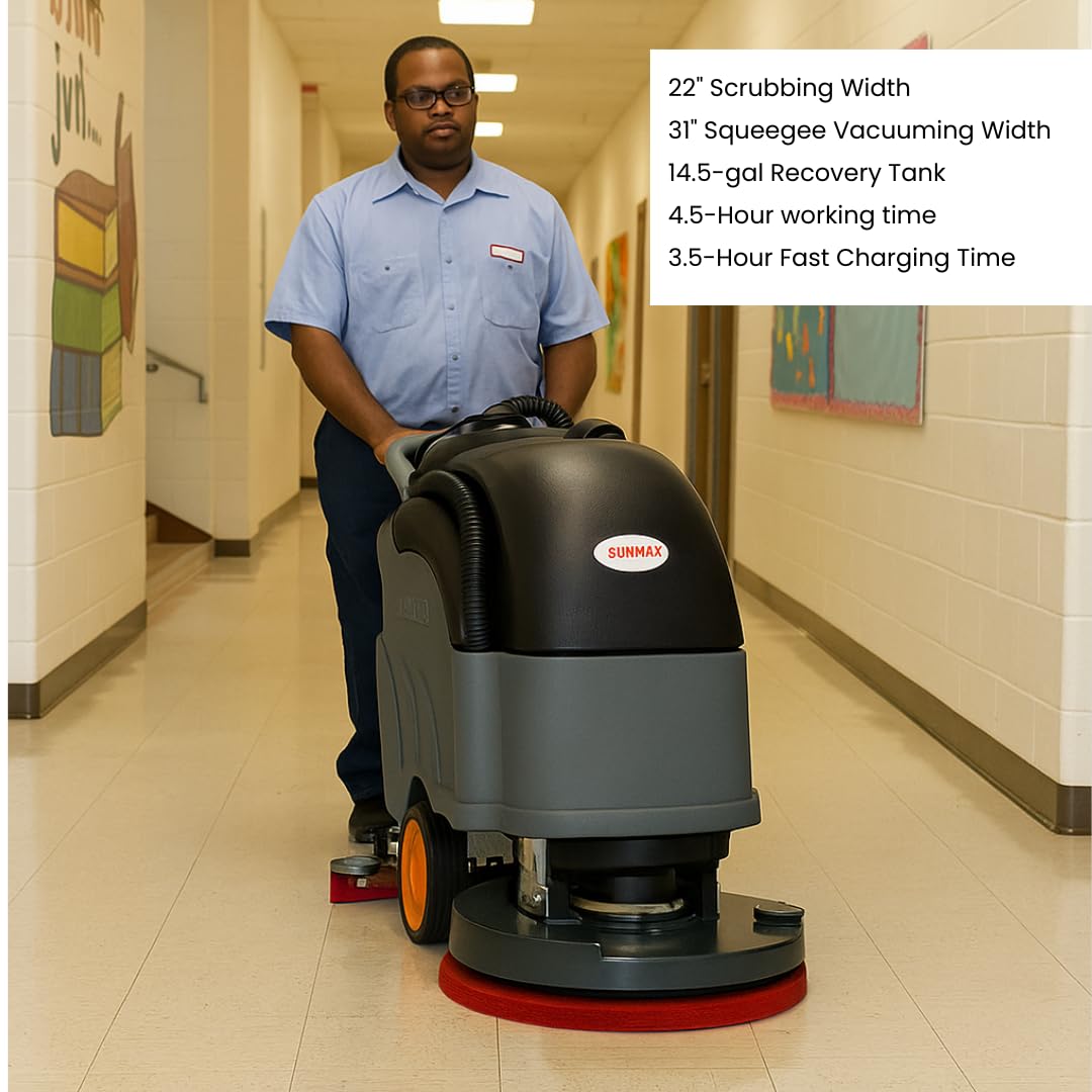 22" Self-Propelled Walk-Behind Floor Scrubber Dryer Machine, Forward & Reverse Drive, Adjustable Speed, 36,000 Ft²/h, 3.5-Hour Fast Charging, Up to 5 Hours Runtime, LiFePO4 Battery
