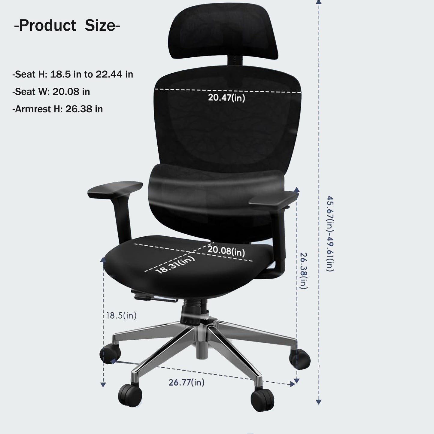 Jacia House TSCA Certified Ergonomic Mesh Office Chair, Big Tall Gaming Chair Adjustable Lumbar Support, 4D Armrests, 2D Headrest, 135° Reclining Rolling Swivel Desk Chairs with Seat Lock 600lb