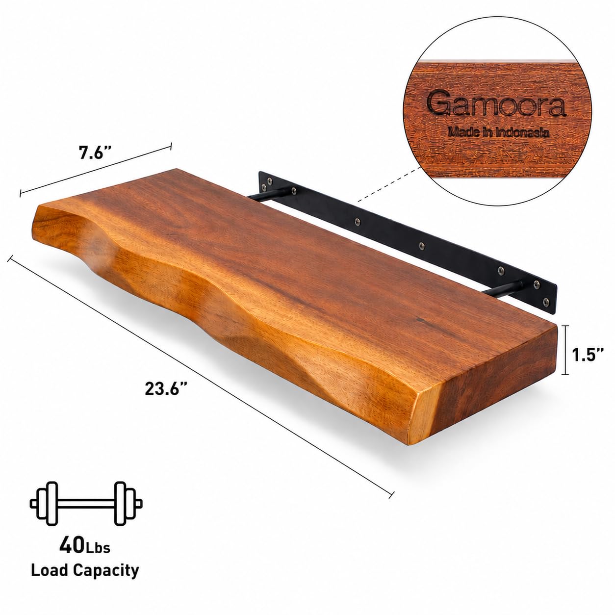 Gamoora Live Edge Floating Shelves 23.6", Set of 2