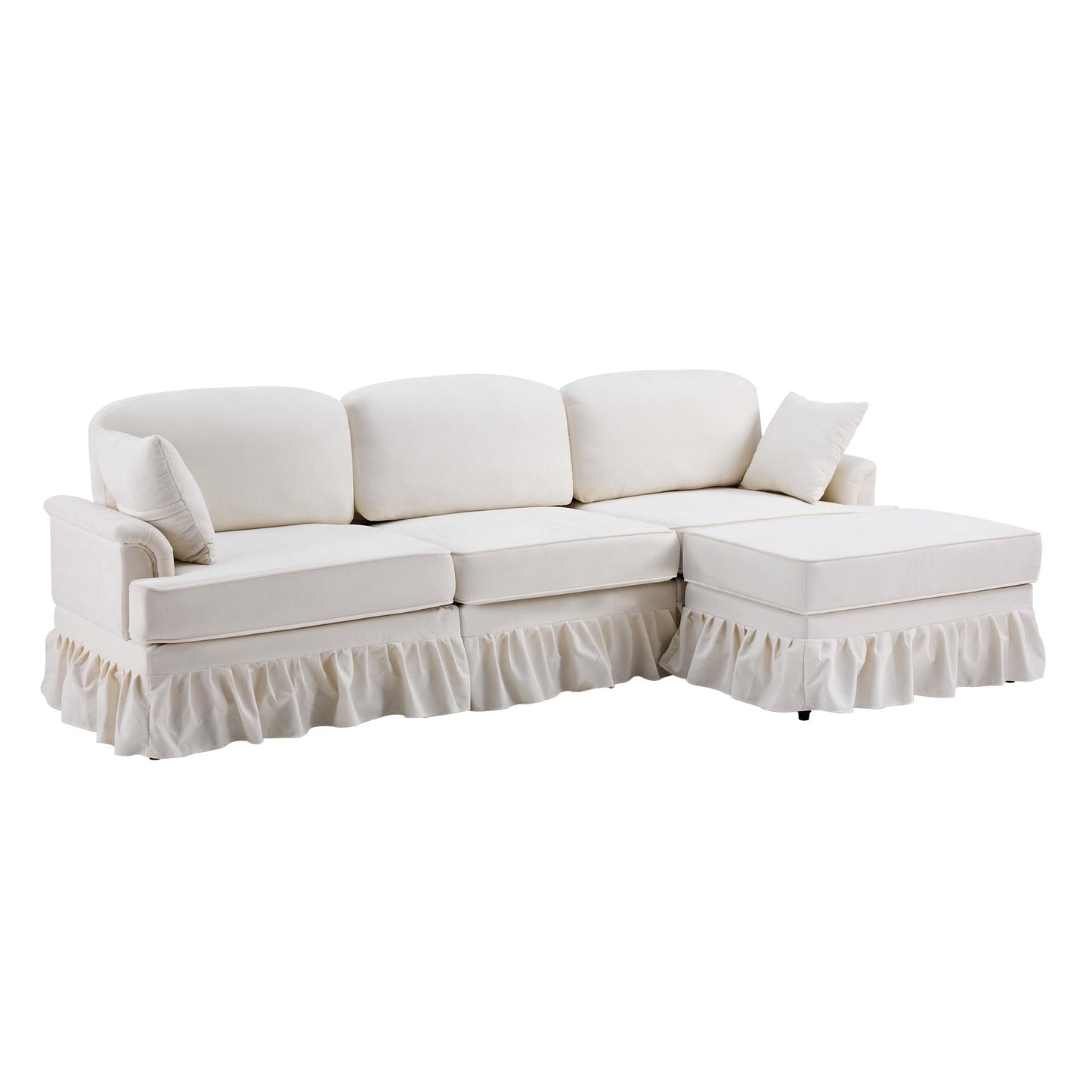 ERYE 103" L-Shaped Convertible Sectional Sofa W/Removable Ottoman and Ruffled Pleated Skirt, Comfy Chenille Sectional Couch Reversible Corner Sofa Couch for Living Room