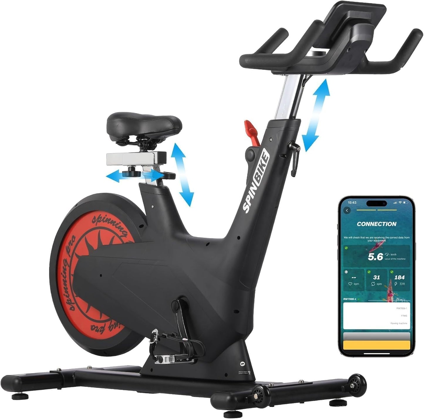 Exercise Bike, Magnetic Stationary Bike with 32 Level Adjustable Magentic Resistance & Emergency Brake, 5 in 1 Self-Powered Bike, 350 Lbs Magnetic Exercise Bike, Adjustable Handlebar & Seat, Visualizing Motion Data