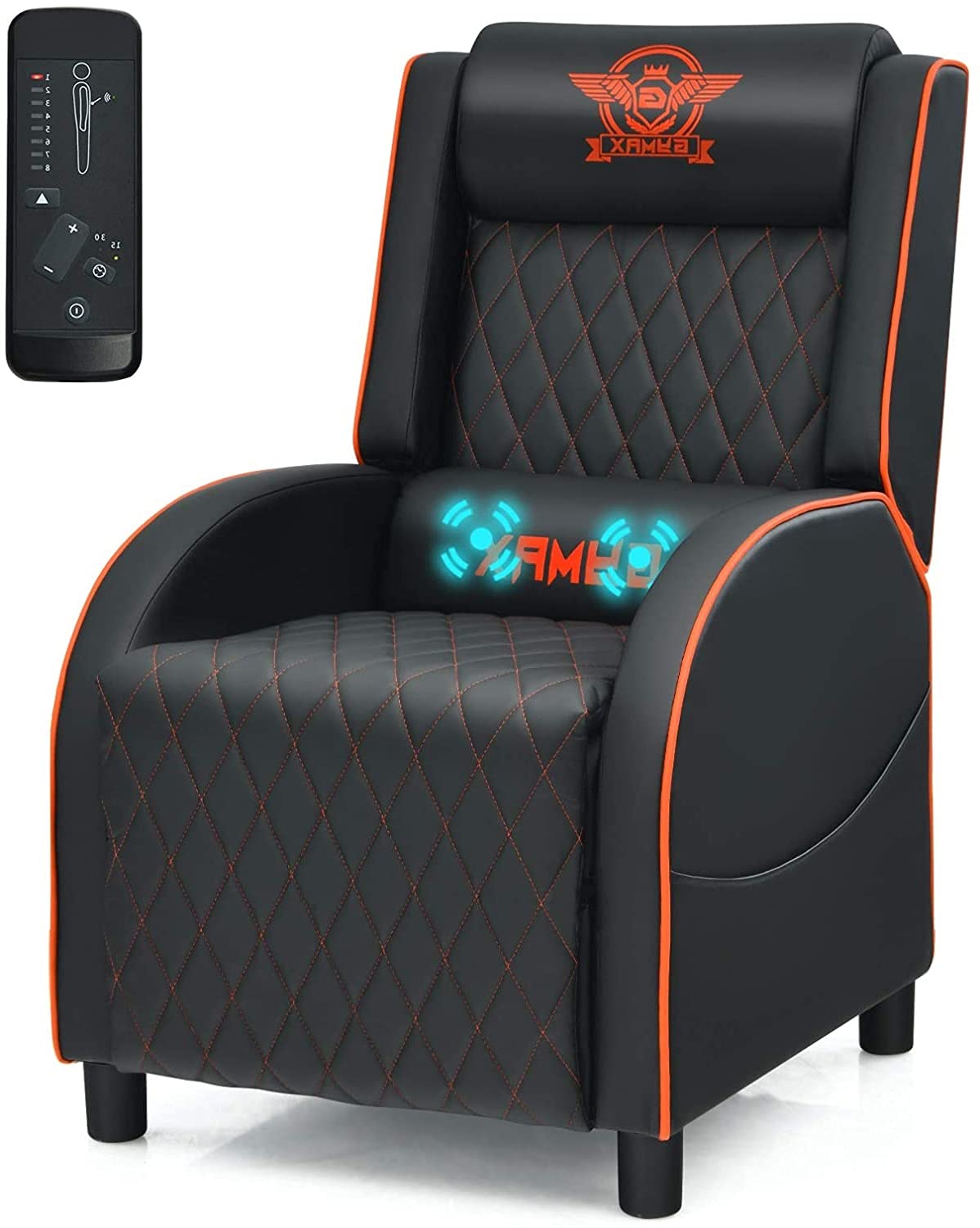 CHEFJOY Massage Gaming Recliner Chair, PU Ergonomic Single Sofa w/Headrest, Lumbar Support, Racing Style Reclining Home Theater Seating for Living Bedroom Gaming Room (Orange)
