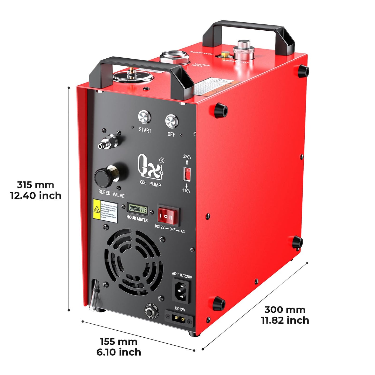 GX PUMP GX-E-CS4-I Portable PCP Air Compressor, 350W Powerful Motor,Max 5800Psi/40Mpa, Built-in Home Converter, Water and Fans Cooling, 5 Hours Continous Work, 12V Auto Stop Paintball Air Compressor
