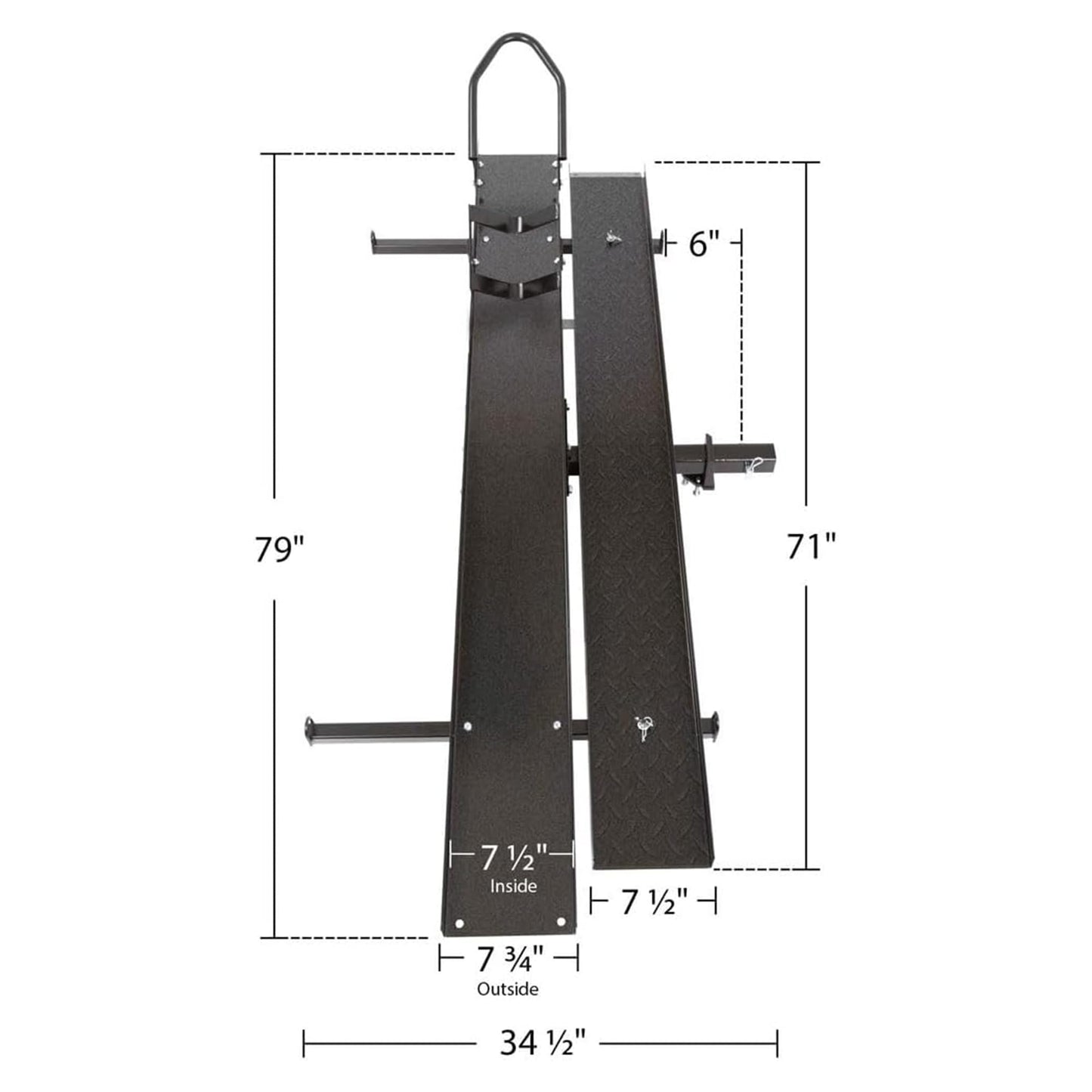 Black Widow Steel Motorcycle Carrier with Ramp for 2-Inch Receiver, 600 lb Capacity - Hitch-Mounted Dirt Bike and Scooter Hauler with Grit-Coated Track and Anti-Rattle Device for SUVs and Trucks