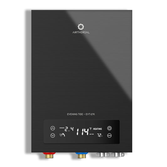 AIRTHEREAL Electric TANKLESS Water Heater 27KW, Endless ON-Demand HOT Water - SELF MODULATES to Save Energy USE - for 3 Showers EVT-27K