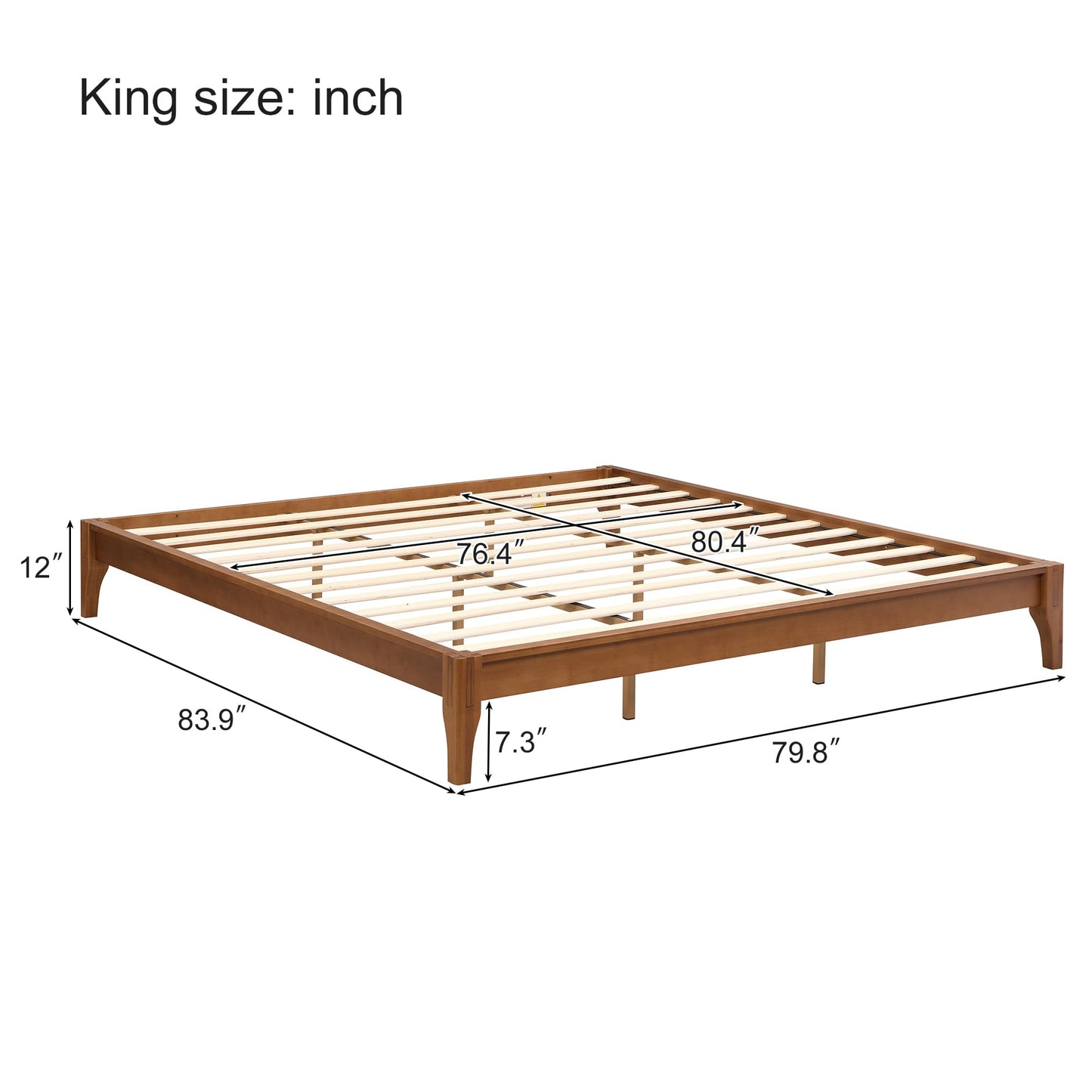 Merax King Size Bamboo Platform Bed, Mid-Century Modern Bed Frame with Wood Slat Support, No Box Spring Needed, Easy Tool-Free Assembly, Brown