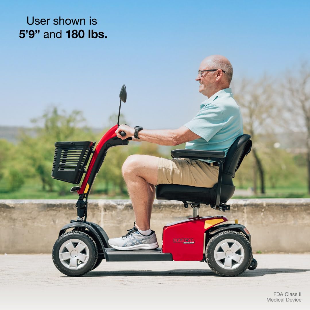 Rascal Conquest 4-Wheel Heavy-Duty Outdoor Mobility Scooter, Long-Range Battery-Powered Electric Travel, 350lb Capacity, Battery Included