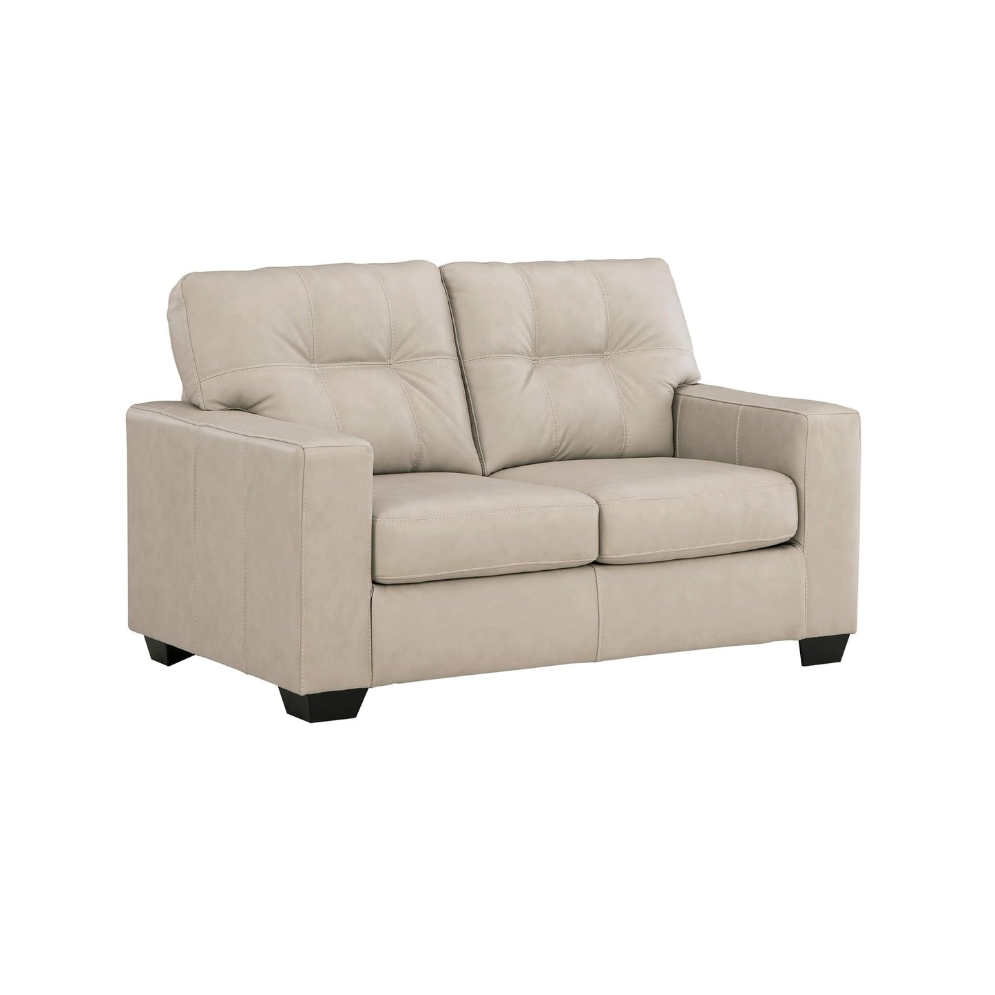 Signature Design by Ashley Santorine Classic Leather Match Loveseat with Tufted Cushion and Removable Cushion, Light Gray
