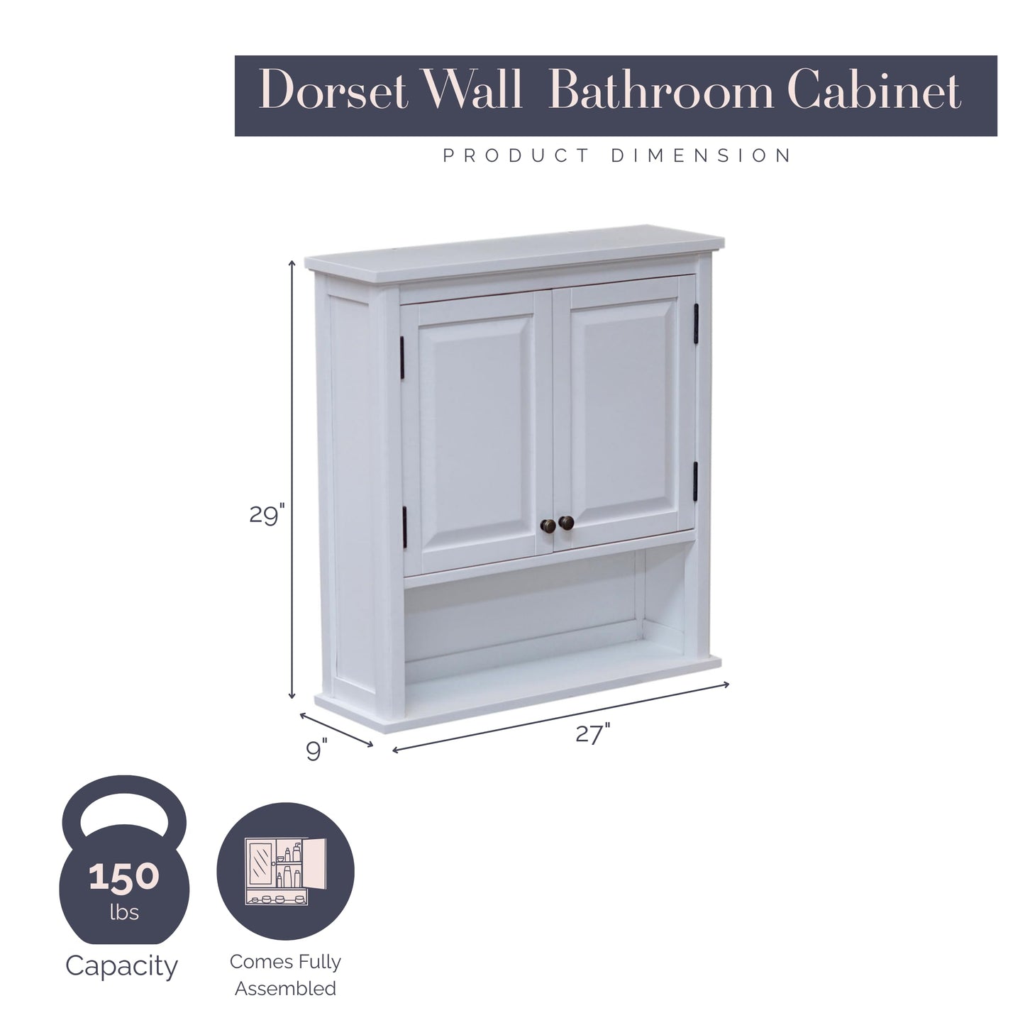 Dorset Bathroom Wall Cabinet - Over the Toilet Storage and Medicine Cabinet with Adjustable Shelves, 2 Doors, and an Open Shelf to Organize Bathroom Essentials by Alaterre Furniture (White)