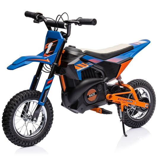 24V Kids Ride On Electric Motorcycle,250W Motor 13.6MPH Fast Speed Dirt Bike,Leather Seat Battery Powered Off-Road Bike,Twist Grip Throttle,Metal Suspension,Air-Filled Tires,for Teens