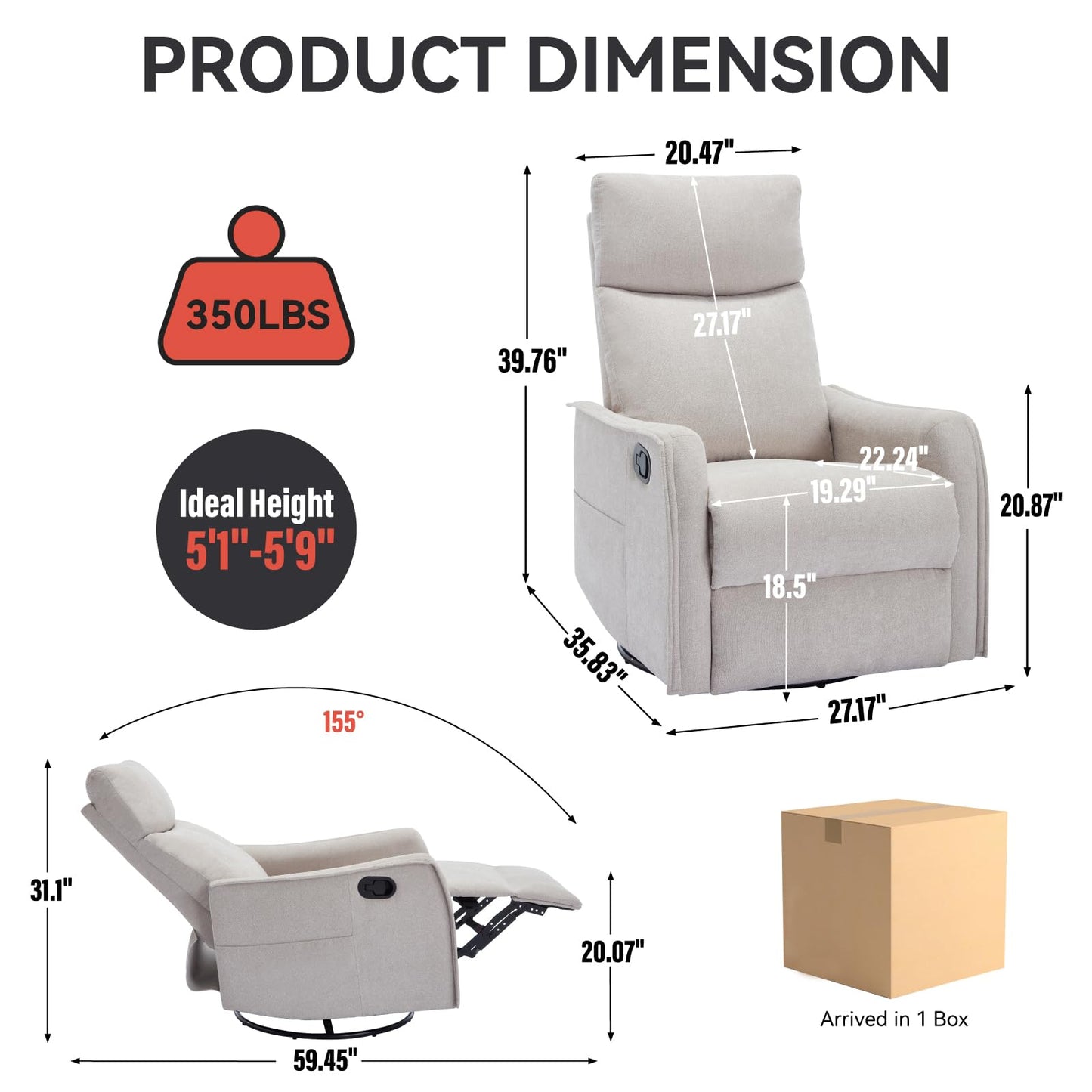 KEIKI 4-in-1 Manual Swivel Rocker Recliner Chair for Home Living Room, Polyester Chair with Back Massager & Heat, Home Theater Seating with Lumbar Support, Reading Lounge Chair for Old Money, Beige