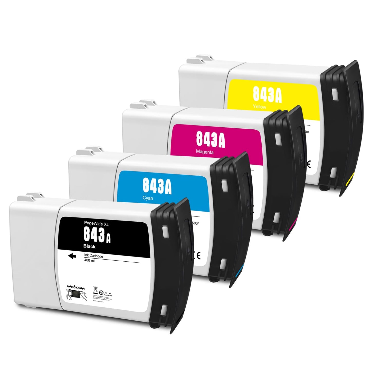 GTPRI Compatible for HP 843A C1Q57A C1Q58A C1Q59A C1Q60A Ink Cartridge 400ML B6Y15A for HP PageWide XL 4000 4100 4500 4600 5000 5100 Wide Format Printer Ink Black Yellow Magenta Cyan