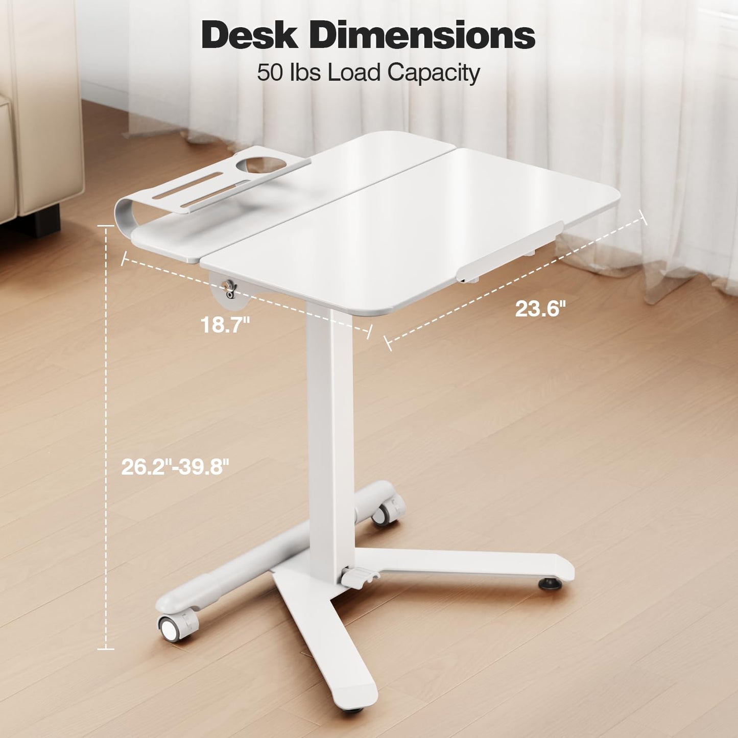 ROMOON Rolling Standing Desk with Wheels, Portable 24 inch Sit-Stand Laptop Cart with Tilt Top and Storage, Mobile Compact Workstation for Home Office and Small Spaces (White)
