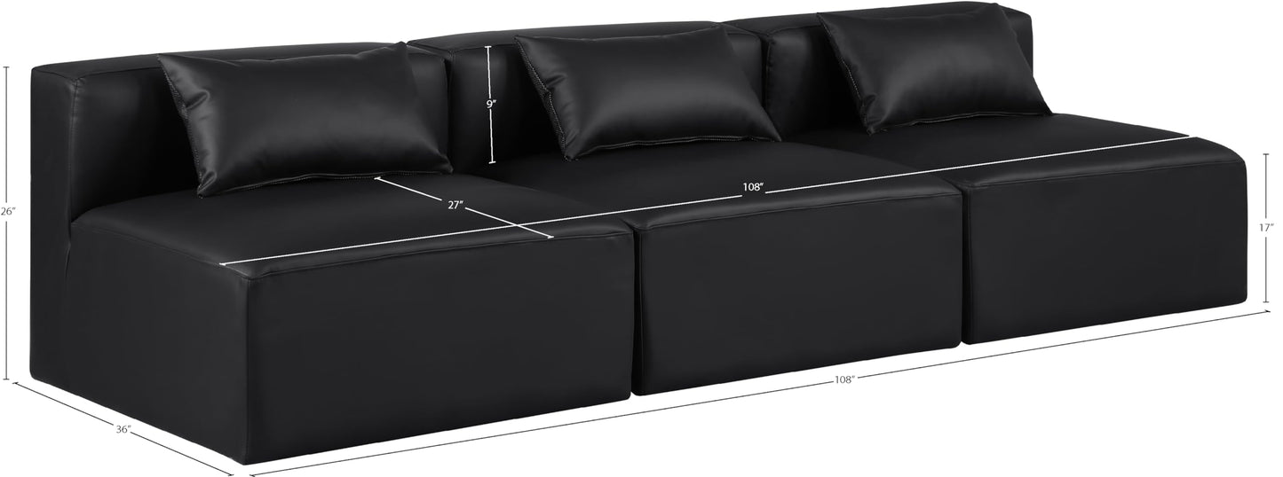 Meridian Furniture 668Black-S108A Cube Collection Modern | Contemporary Modular Sofa with Soft Black Vegan Leather, Modular to Create Infinite Configurations, 108" W x 36" D x 26" H, Black