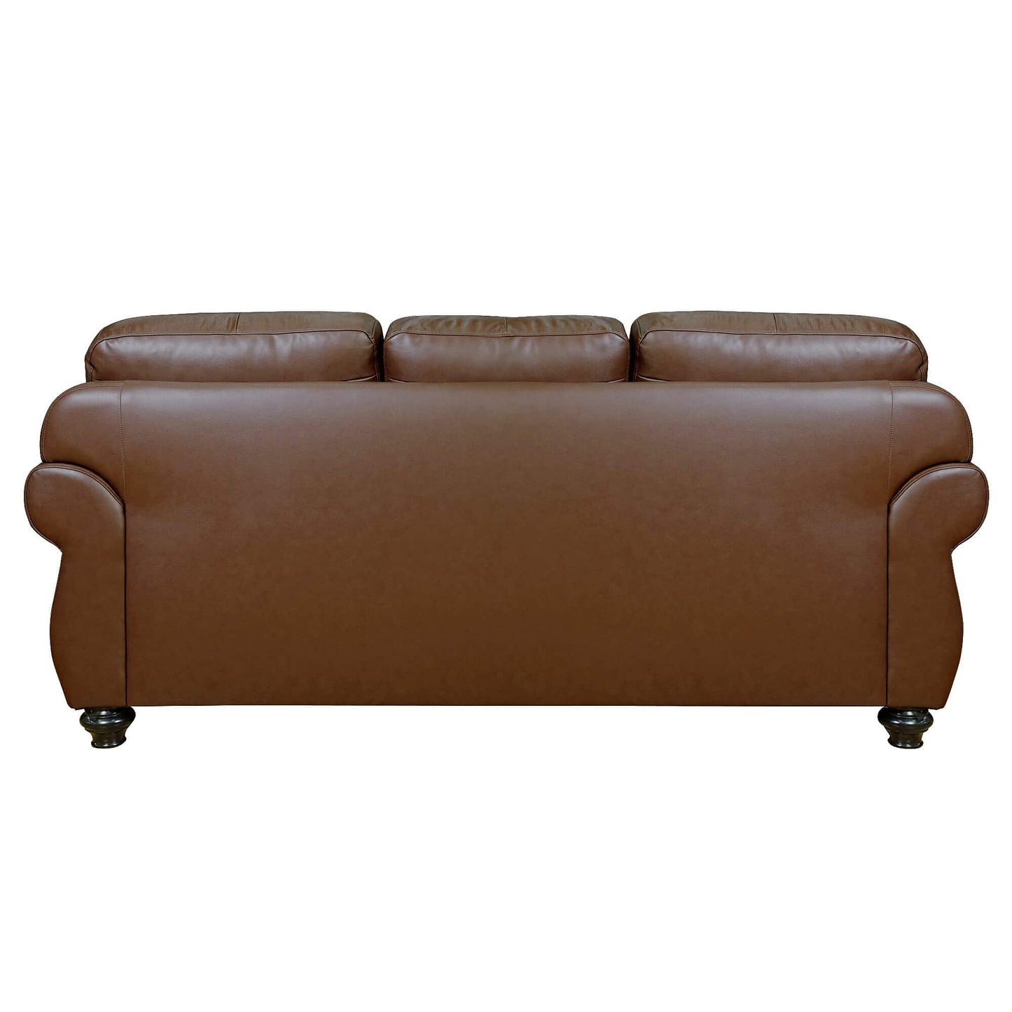 Sunset Trading Charleston 86" Wide Top Grain Leather Sofa | Chestnut Brown Classic 3 Seater Rolled Arm Couch with Nailheads