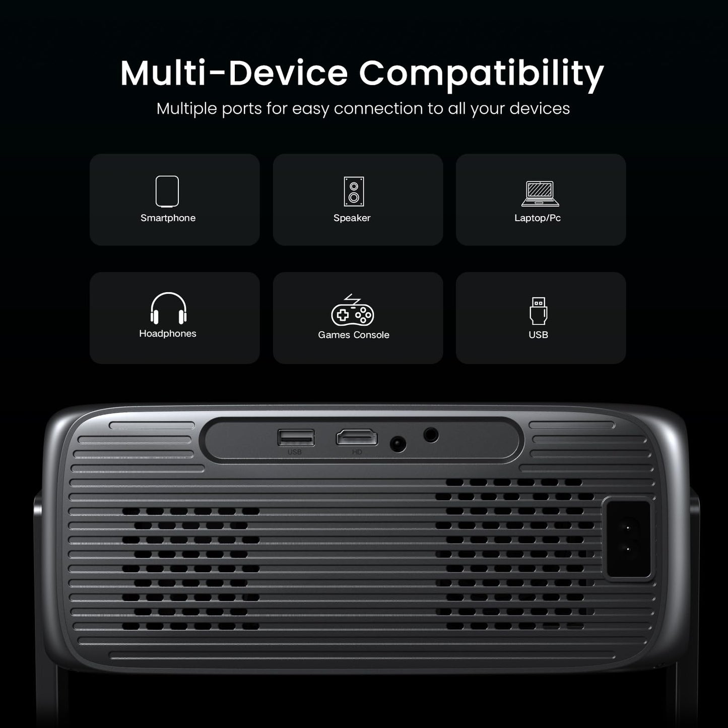 2000 ANSI Official Licensed Google TV Outdoor Projector 4K Decoding, Smart Projector with Wifi and Bluetooth, Auto Focus, Dolby Sound, Built-in Apps, HAPPRUN Indoor Home Theater with 270° Stand