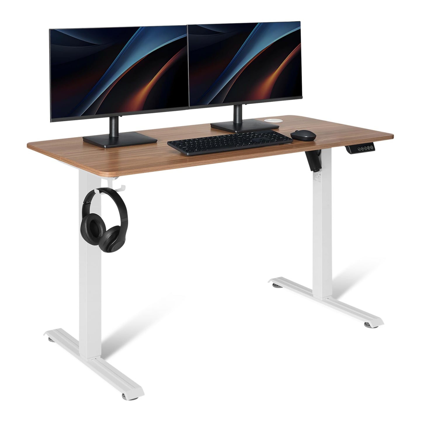 Amazon Basics Electric Standing Desk, Height Adjustable Home Office Desk with Quiet Motor and Multiple Presets, White/Oak Effect