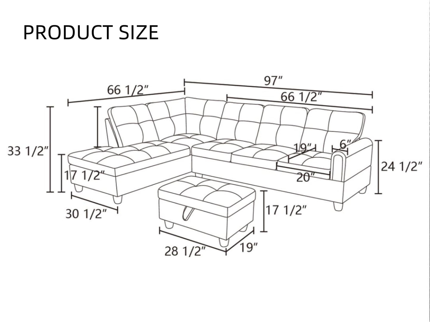 Trygoal 97" L Shaped Couch Sectional Couches with Chaise and Storage Ottoman, 3 Pieces Modular Convertible Sofa for Living Room Furniture Sets and Small Apartment Faux Leather, Ruby