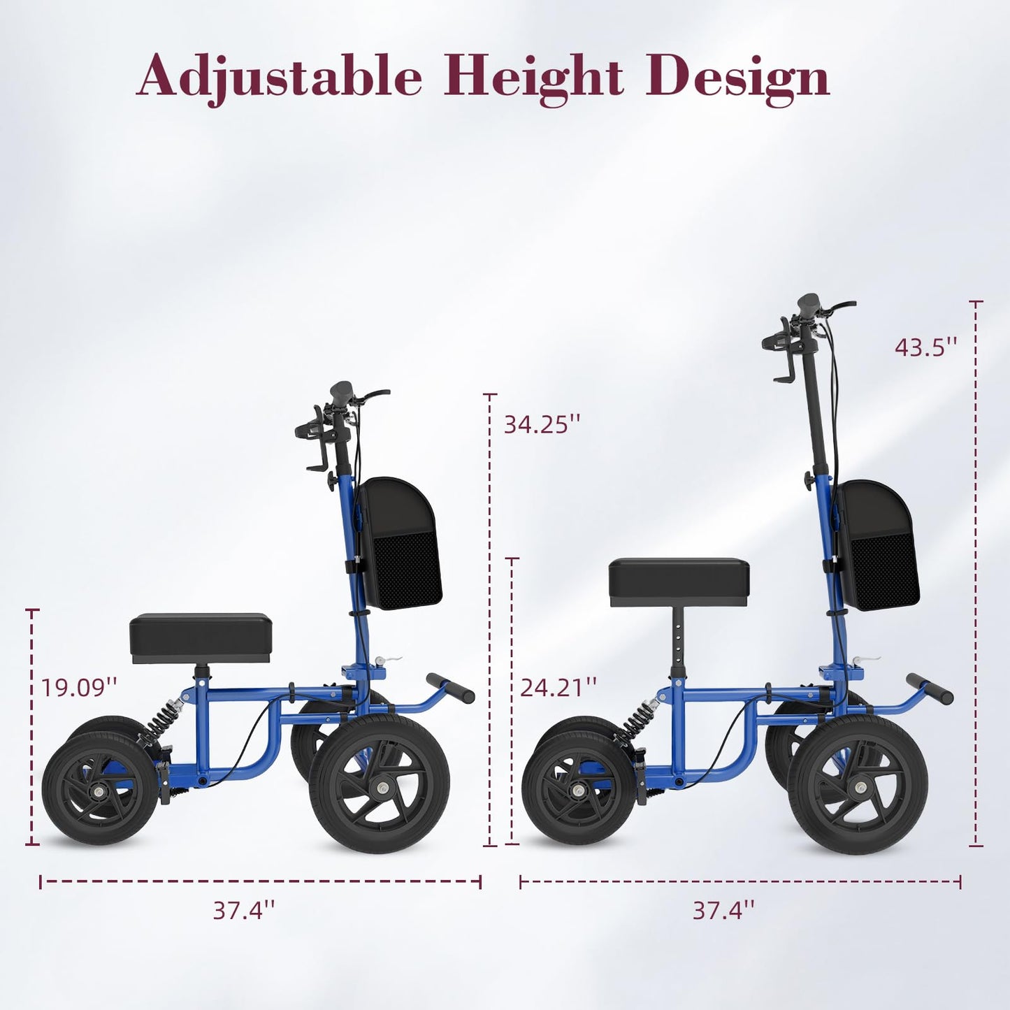 Fvzzin All Terrain Knee Scooter for Adults, Foldable Rolling Knee Scooter with DIY Stickers & Shock Absorber, Steerable Knee Walker for Broken Foot, Ankle Injuries & Surgery, Better Crutch Alternative
