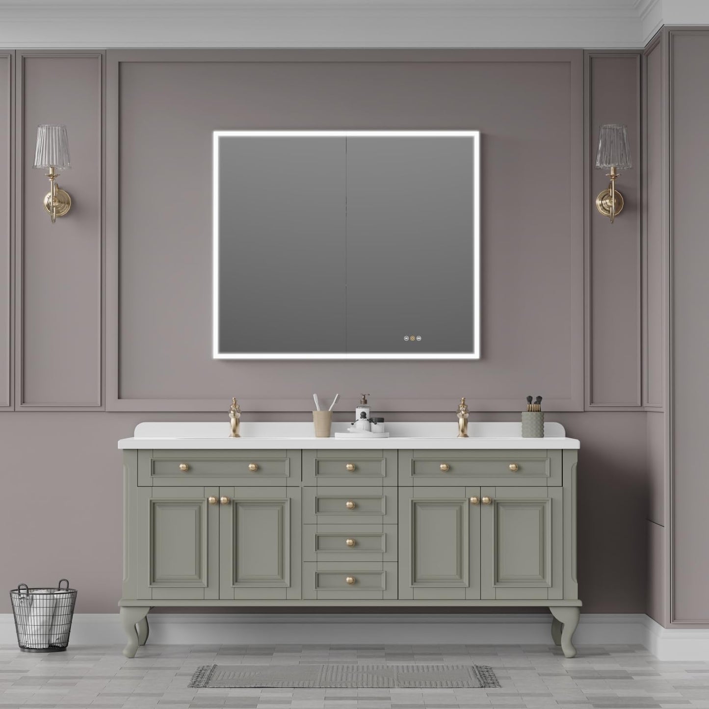 tunuo Recessed Medicine Cabinets for Bathroom with Mirror, Only Recessed Medicine Cabinet with Defogger, Dimmer, Outlets & USB, Three Doors, 42"x 36"