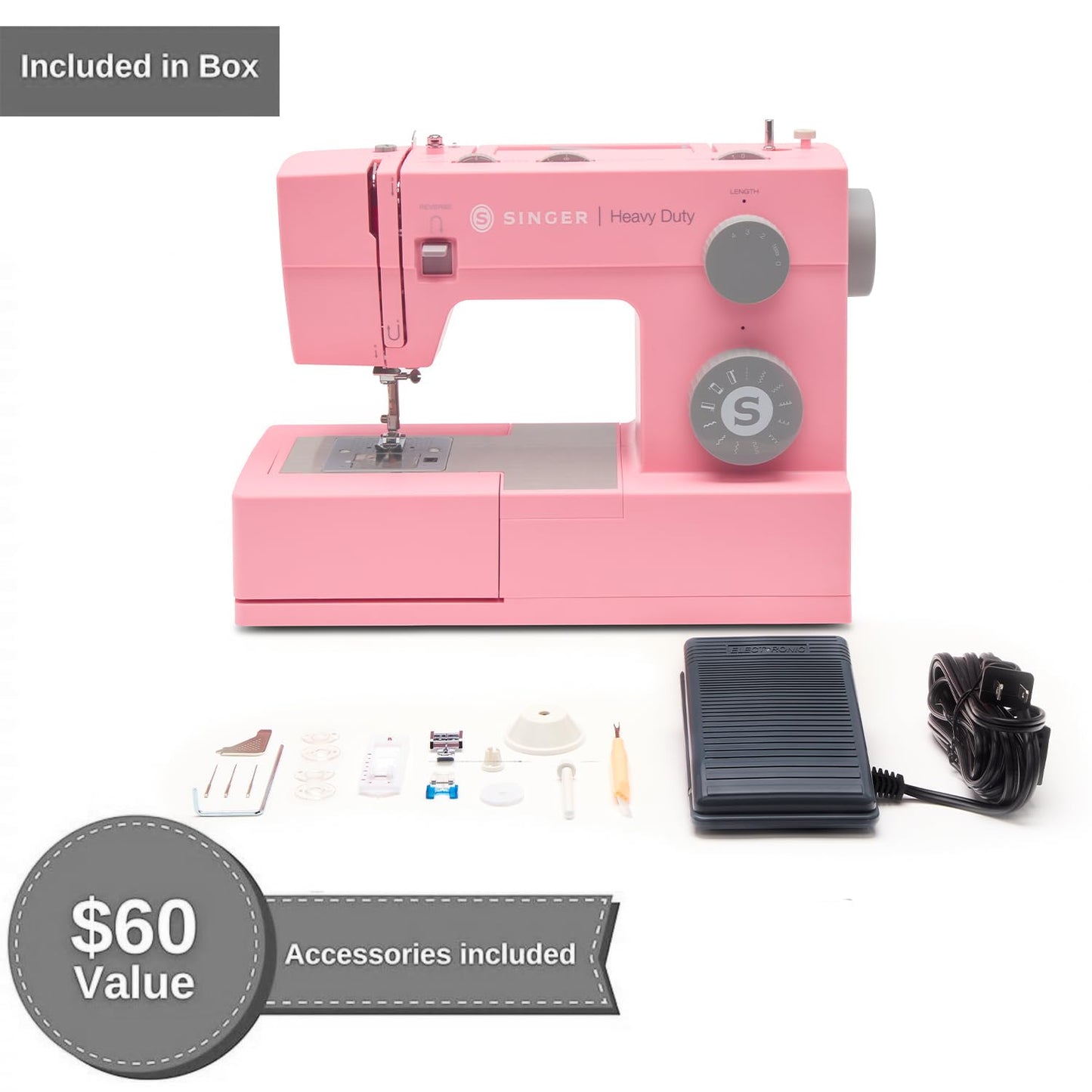 SINGER® Heavy Duty 4411 (Pink) High Speed Sewing Machine + Accessories | 11 Built-In Stitches Deliver 69 Stitch Applications | 60% More Power, 1100 Stitches/Min | Metal Frame, 4-Step Buttonhole