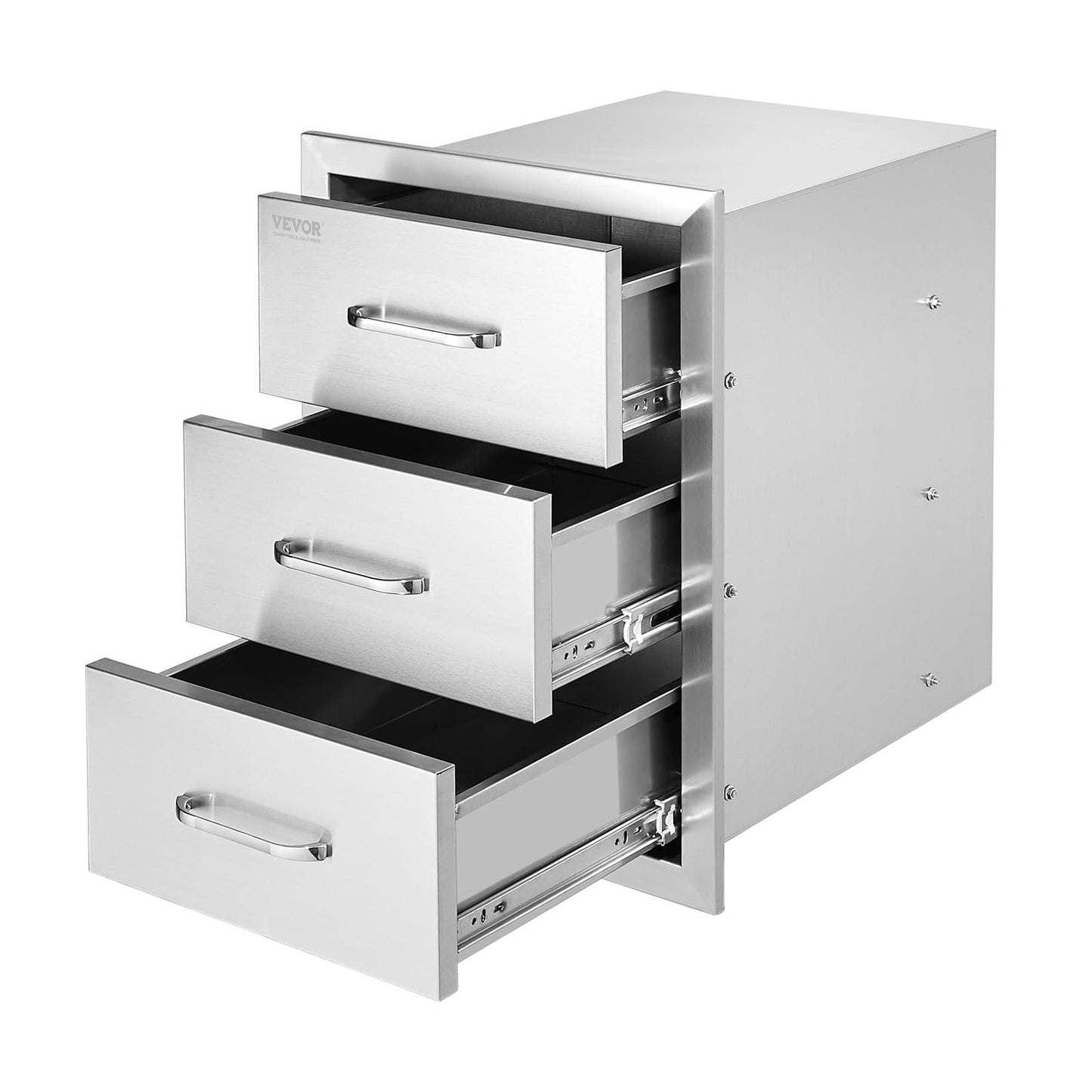 VEVOR Outdoor Kitchen Drawer 16" W x 21.5" H x 18" D, Outdoor Kitchen Cabinets, BBQ Drawer Stainless Steel, Flush Mount Triple Access, with Handle, BBQ Island, Outdoor Grill Patio Grill Station