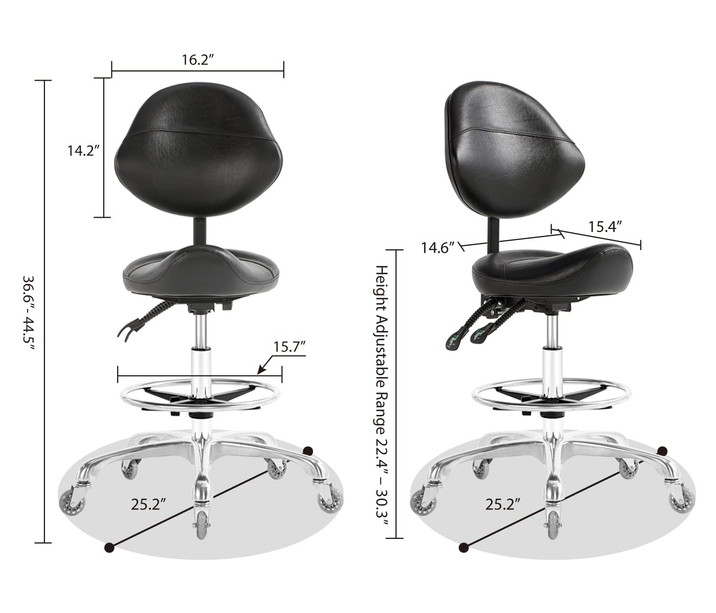 Nazalus Saddle Stool Chair with Back Support Footrest, Heavy-Duty(350LBS), Hydraulic Rolling Swivel Adjustable Stool Chair for Salon Spa Beauty Massage Dental Clinic Home Office Use
