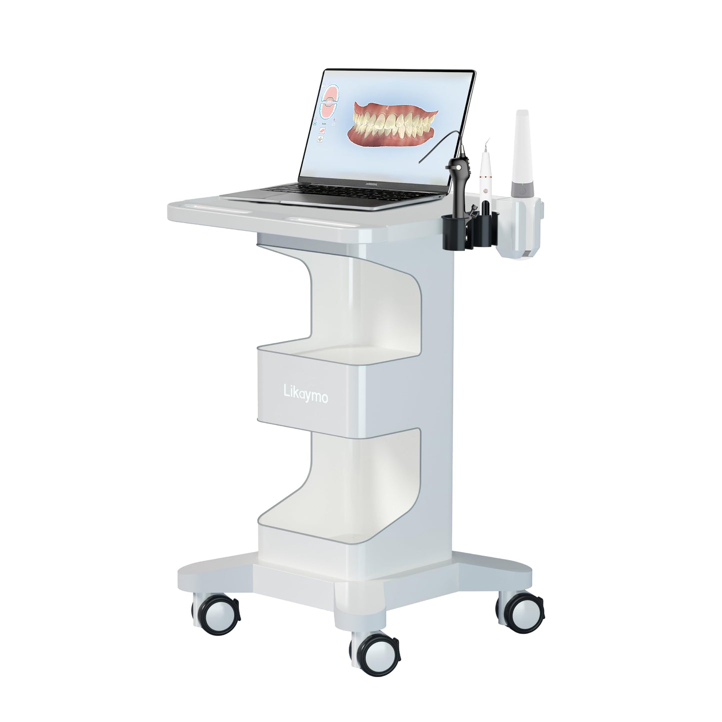 Likaymo Medical Trolley Cart for Laptop Dental, Large Storage & Lockable Wheels, Universal Holder for Intraoral Scanner, 30kg Capacity for Dental Clinic,Hospital