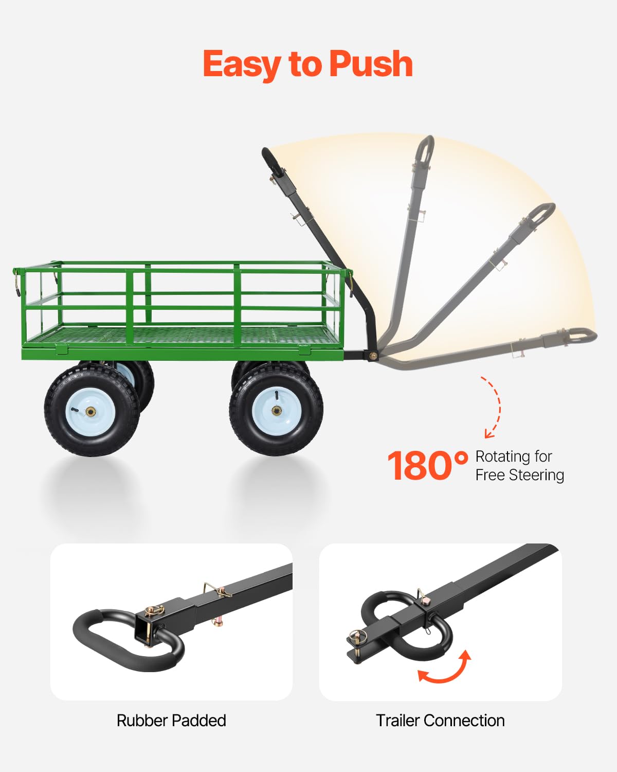VEVOR Steel Garden Cart, 1200 lbs Heavy Duty Pullable Garden Wagon Yard Cart, 2 in 1 Outdoor Metal Utility Wagon Yard Trailer with 13" All Terrain Tires, Mesh Detachable Sides and 180° Rotating Handle