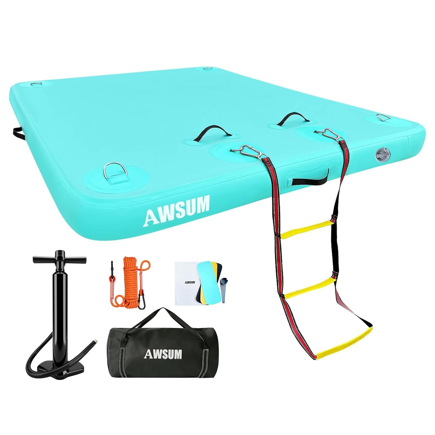 AWSUM 8ft x 6ft Inflatable Dock Platform, Non-Slip Heavy Duty Water Mat for Lake, Pool, Beach & Ocean, Floating Island for Swimming & Water Activities