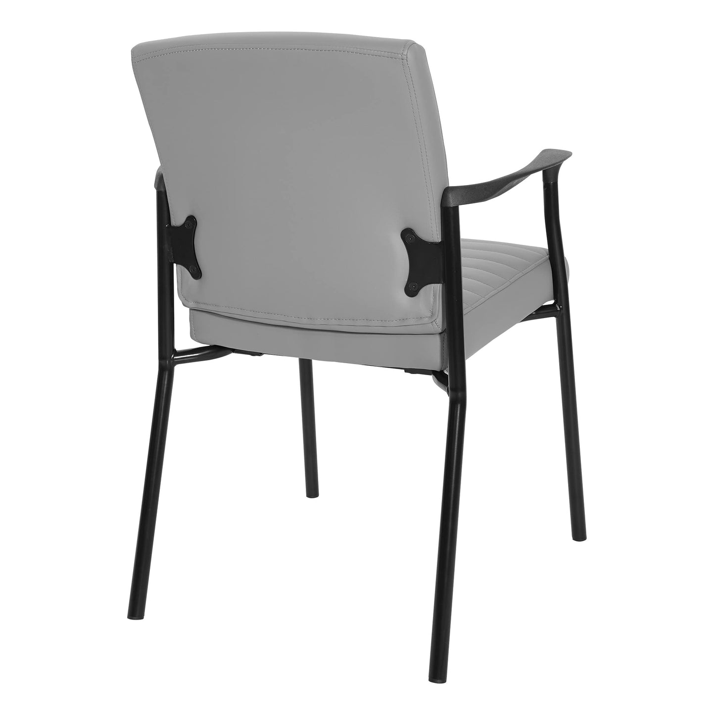 Office Star FL Series Faux Leather Padded Guest Chair with Built-in Lumbar Support, Charcoal Grey with Black Frame