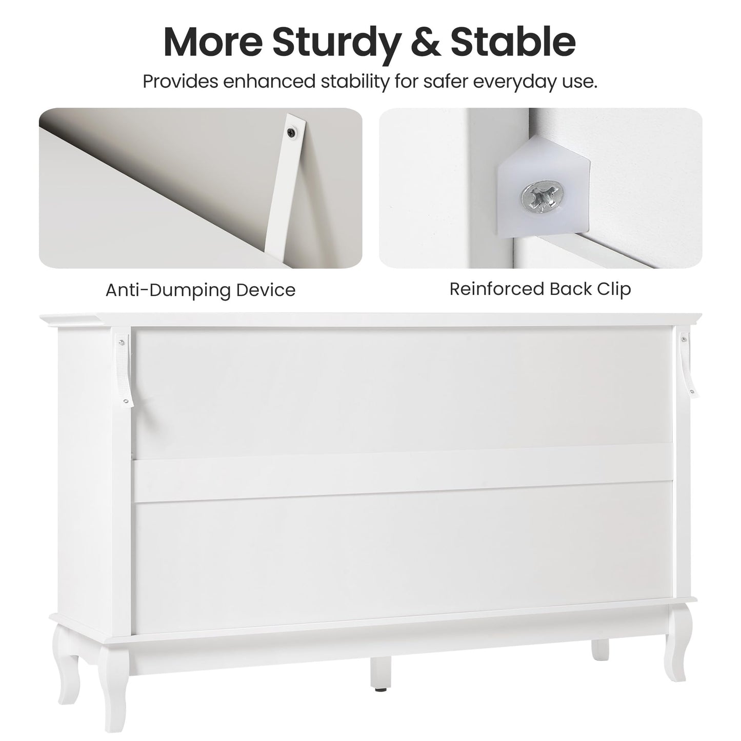 RoyalCraft 53" Wide 7 Drawer Dresser, White Dresser for Bedroom, Modern White Chest of Drawers with Solid Wood Legs and Painted Finish, Wooden Storage Closet Cabinet Organizer for Hallway, Living Room