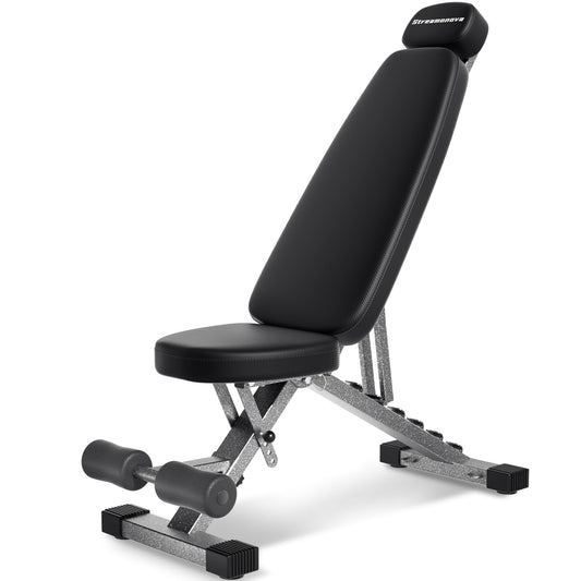 Streamnova Fitness Bench, Adjustable, Comfortable, Fashionable, Foldable and Extended Headrest with 192 Positions Incline Decline 900LBS Home Gym Bench for Strength Training