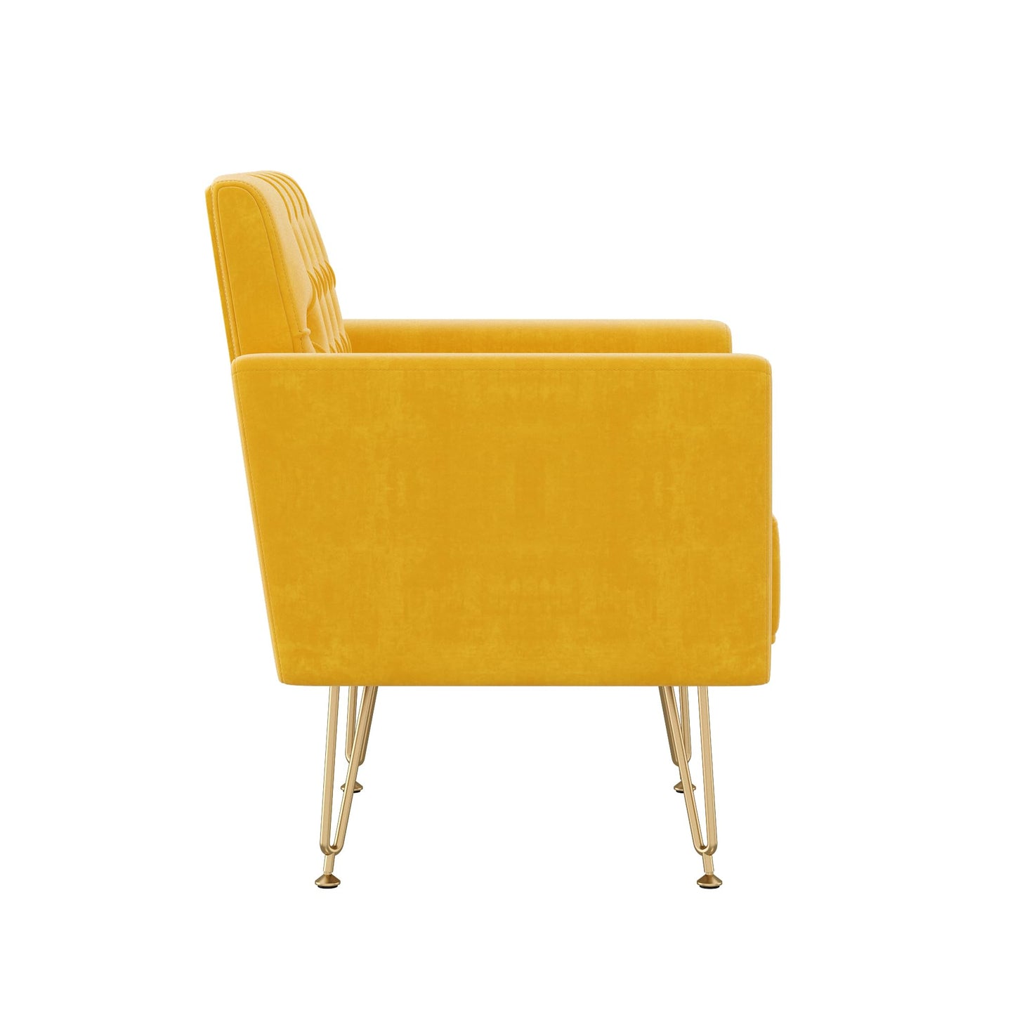 KEIKI Small Velvet Accent Chair, 31 Inch Modern Tufted Upholstered Armchair with Metal Leg, Comfortable Single Sofa Side Reading Chairs, Comfy Arm Chair for Bedroom Living Room, Easy Assembly, Yellow