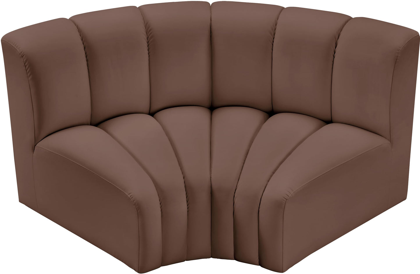 Meridian Furniture 101Brown-S2B Arc Collection Modern | Contemporary Modular Sofa with Soft Brown Vegan Leather, Deep Channel Tufting, Modular Design, 60" W x 33" D x 30" H, Brown