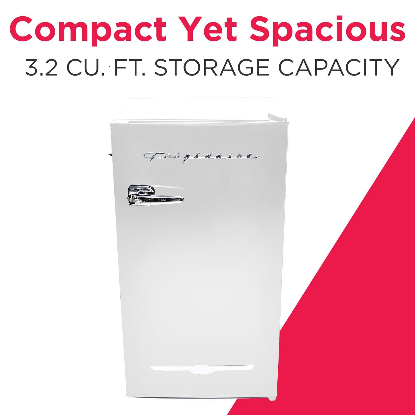 Frigidaire Retro Compact Fridge with Chiller, 3.2 cu ft Countertop Fridge with Built-In Bottle Opener, Compact Refrigerator for Office, Bedroom, Dorm Room or Cabin - 18.7"D x 19.01"W x 33.27"H (White)