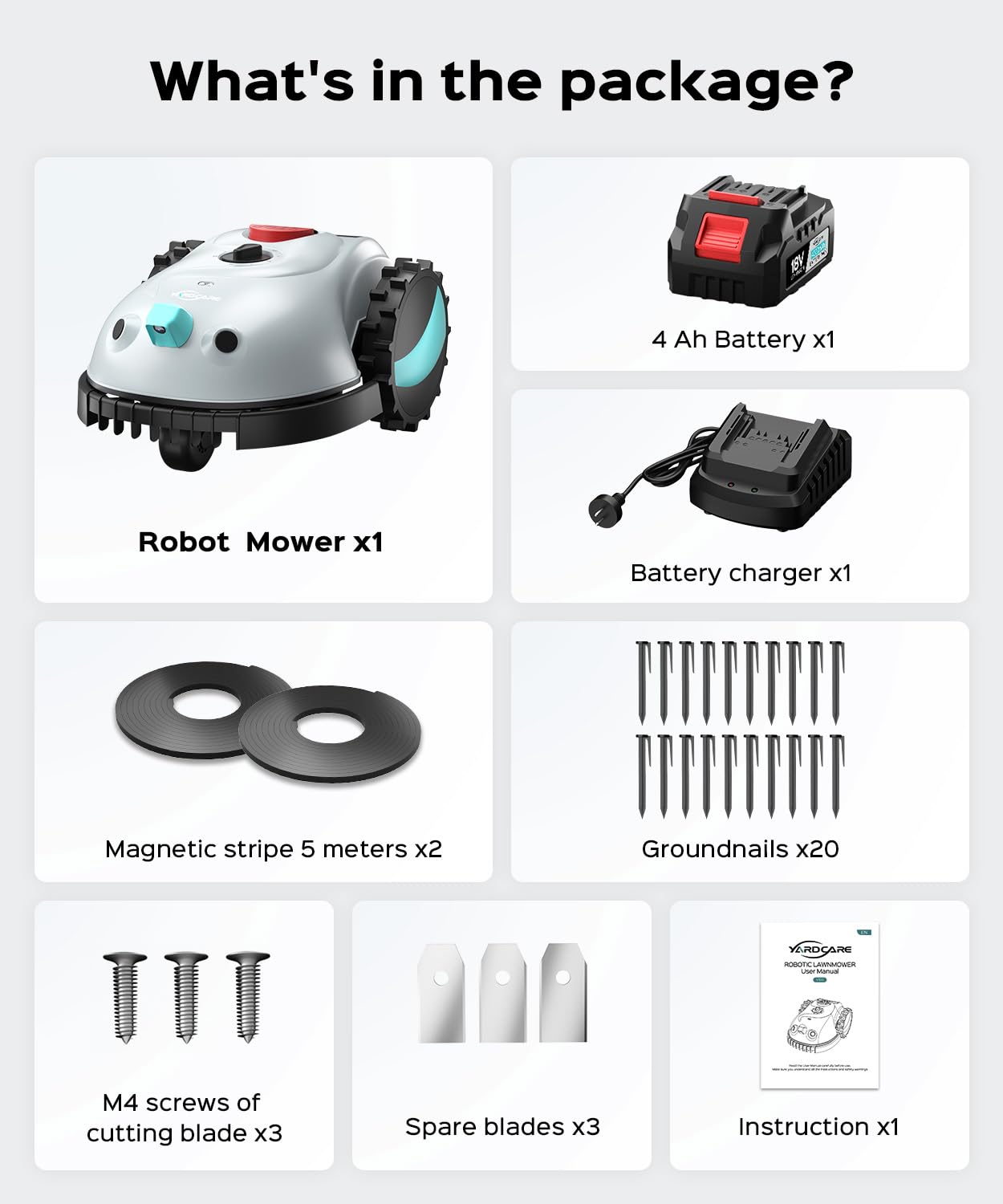 YARDCARE V100 Robot Lawn Mower with HD Vision Navigation, Smart Obstacle Detection, Collision Sensors, Adjustable Cutting Height, Low-Noise Operation—Perfect for Small Lawns up to 1,600 sq ft.