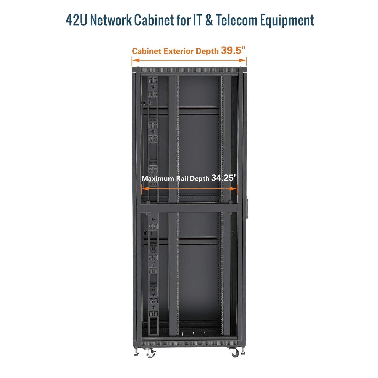 Tecmojo 42U Server Rack Network Cabinet 39.4" D x 23.6" W, Locking Data Cabinet Enclosure for 19" Server, Networking, AV & IT Equipment, Mesh Door, Black
