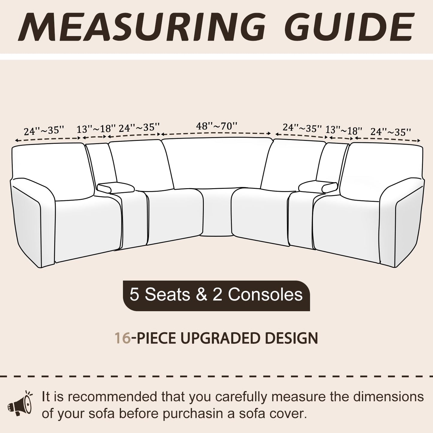 Arfntevss Sectional Recliner Couch Covers Velvet Washable Corner Sectional Sofa Cover for Reclining Couch Stretch Soft Thick L Shape Recliner Slipcover Set (5 Seat with 2 Console Cover, Beige)