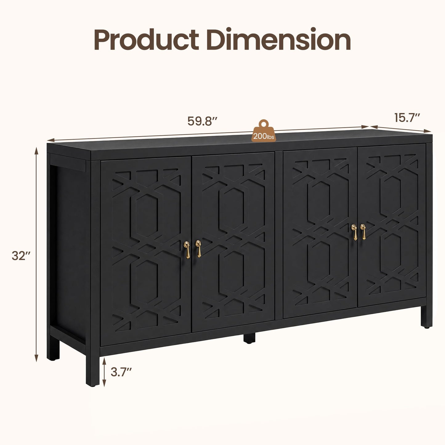 RoyalCraft Buffet Cabinet with Storage, 60" W Modern Coffee Bar Sideboard with 4 Doors & Adjustable Shelves, Painted Wooden Credenza for Dining Room, Kitchen, Living Room, Entryway, Black