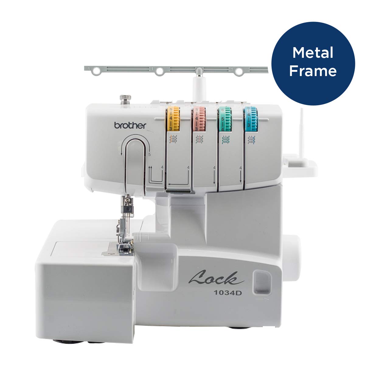 Brother Serger, 1034D, Heavy-Duty Metal Frame Overlock Machine, 1,300 Stitches Per Minute, Removeable Trim Trap, 3 Included Accessory Feet, White